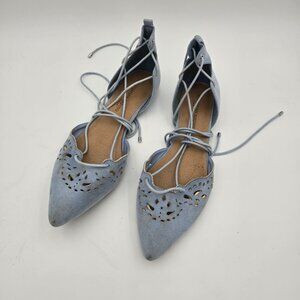Steve Madden Ghinesa Womens Flats Size 10 Light Blue Suede Lace-Up Pre-Owned